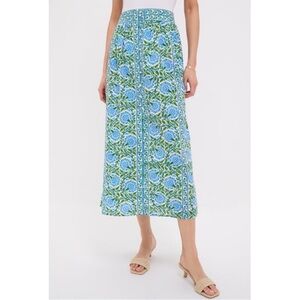 Elegant Blue and Green Floral Midi Skirt